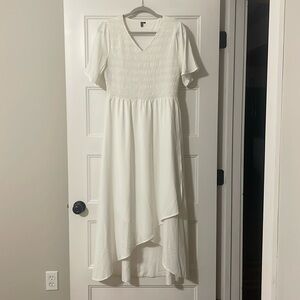 Zattcas white smocked dress with slit NWOT